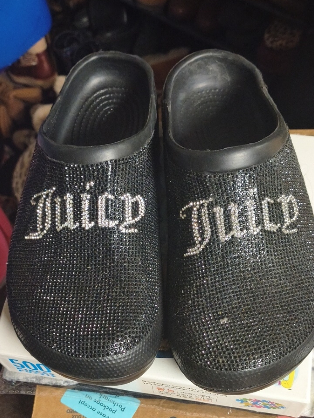 Juicy Couture Black Rhinestone Logo Clogs